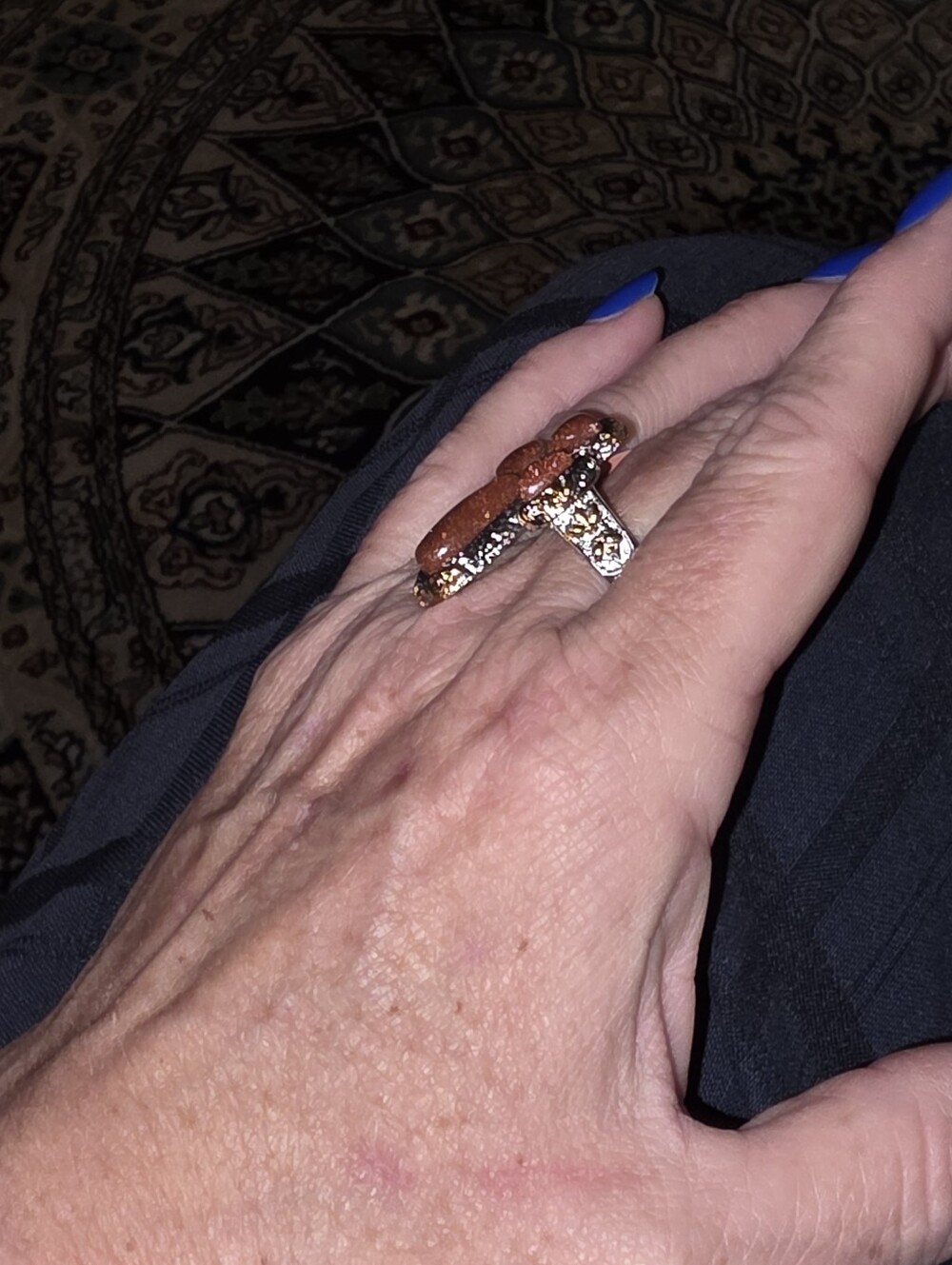 JTV Two-Tone Goldstone Stainless Steel Cross Statement Ring Size 11 - Picture 9 of 12